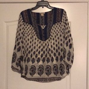 Navy, red, and off white blouse, Lucky, Medium